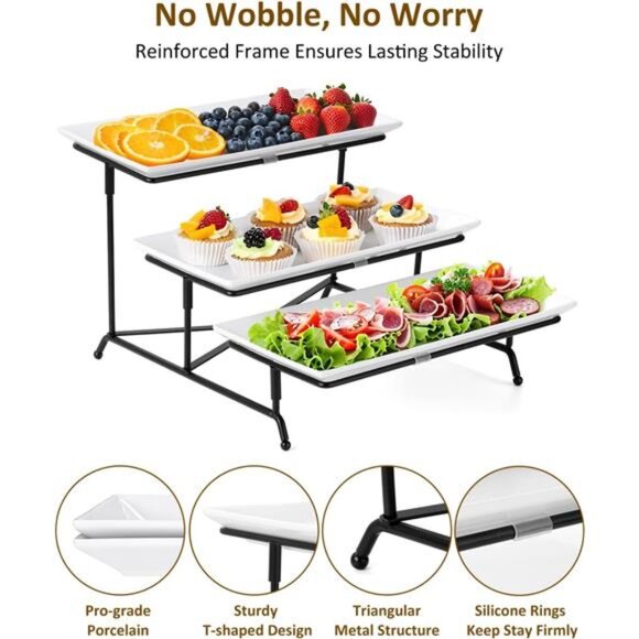 3 Tier Serving Trays for Party, Porcelain Serving Platters and Trays, 12 Inch - Picture 6 of 7